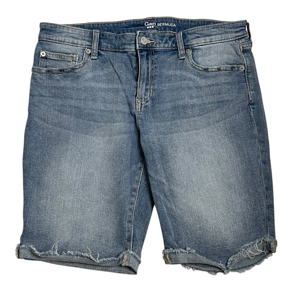 Gap Bermuda Denim Shorts Women's 10 Light Wash Jean Raw Hem Casual Mom Preppy
